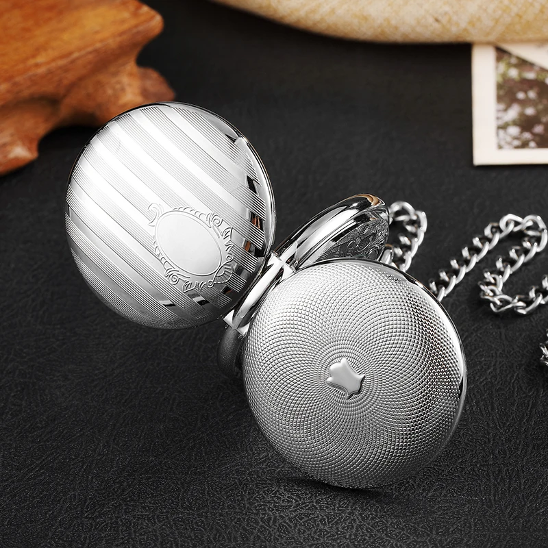 Антикварный гравированный серебряный чехол Механические карманные часы двойной откидной Чехол Скелет стимпанк кулон ожерелье часы Fob часы