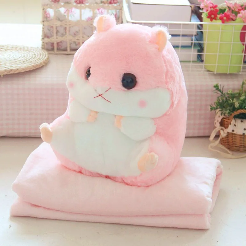 2 в 1 Подушка «хомяк» одеяло набор милый плюшевый пледы Подушка с одеялом игрушка MYDING - Цвет: Pink  L Blanket