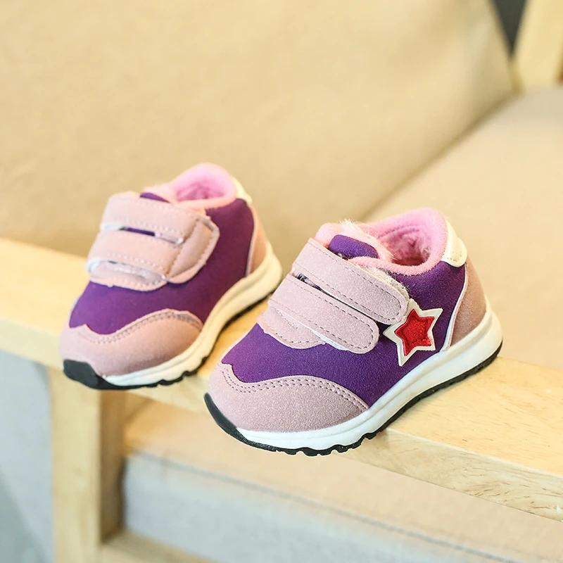 Children Shoes 2017 Winter New Plush Stars Splice Baby Boys Sport Shoes