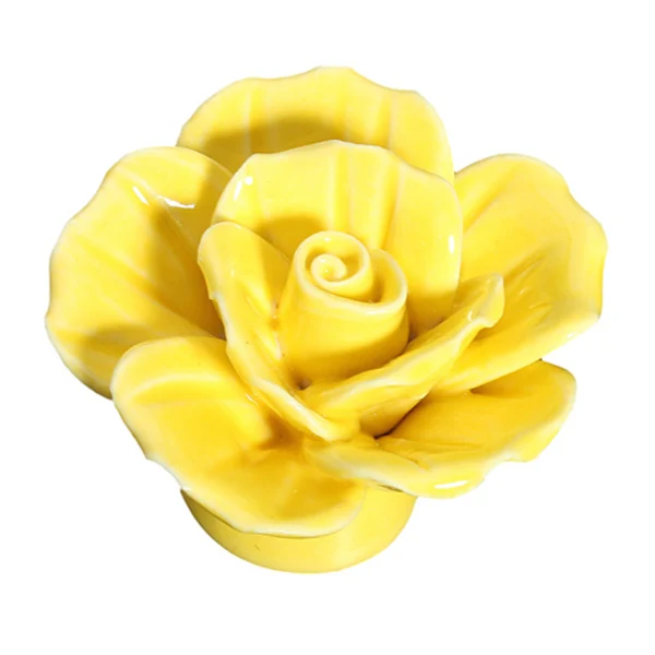 

2 x Button Door Handle Drawer Cabinet Closet Ceramic Flower Rose Dresser Knob Yellow