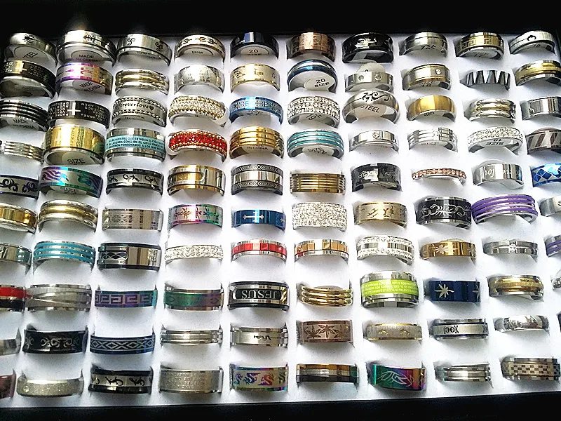 

Wholesale bulk lots 100pcs rings mixed styles high quality stainless steel mens womens fashion wedding party jewelry brand new
