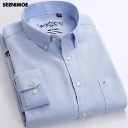 Seenimoe мужские повседневные рубашки хлопковая рубашка с длинными рукавами Для мужчин Оксфорд длинный рукав M-7XL сплошной цвет мужской Smart