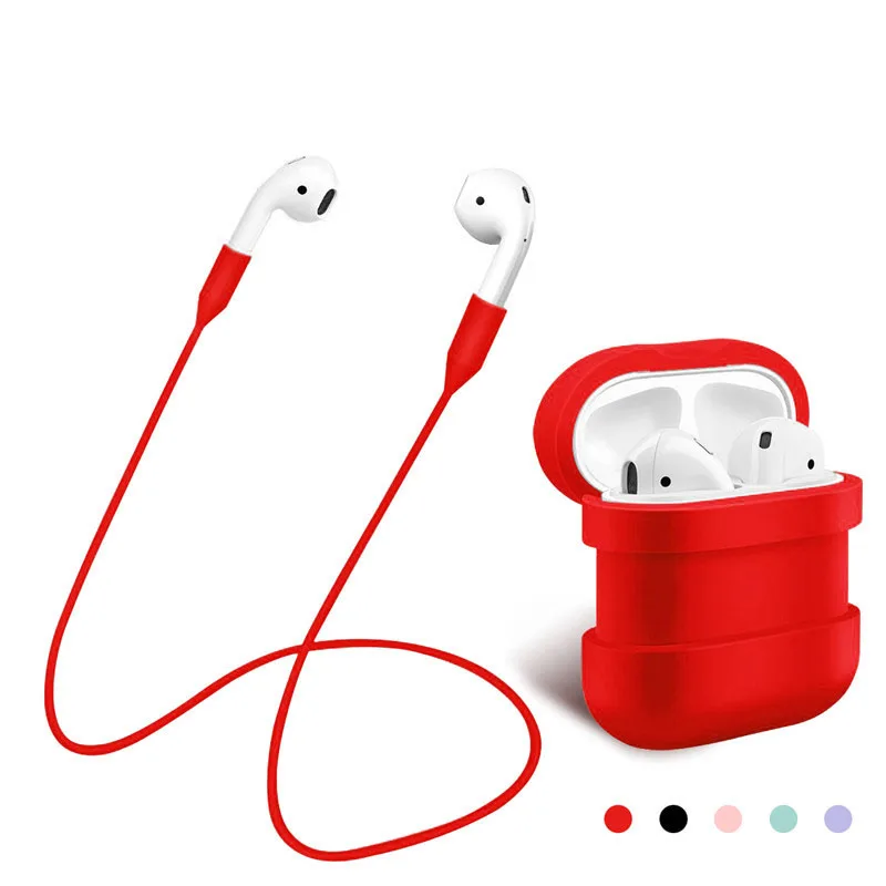 Cases For Apple AirPods Case Silicone Shock Proof Key-chain Protector Cases+Strap for Ear Loop Anti Lost | Электроника