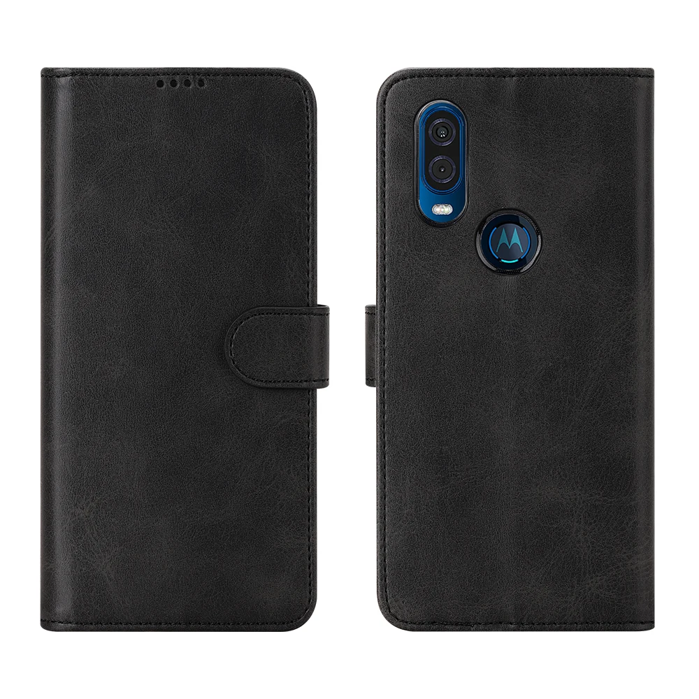 

Luxury Genuine Leather Case for Motorola Moto One Vision Case Flip wallet Cover with Card Holder Simple Stand Capa Shell