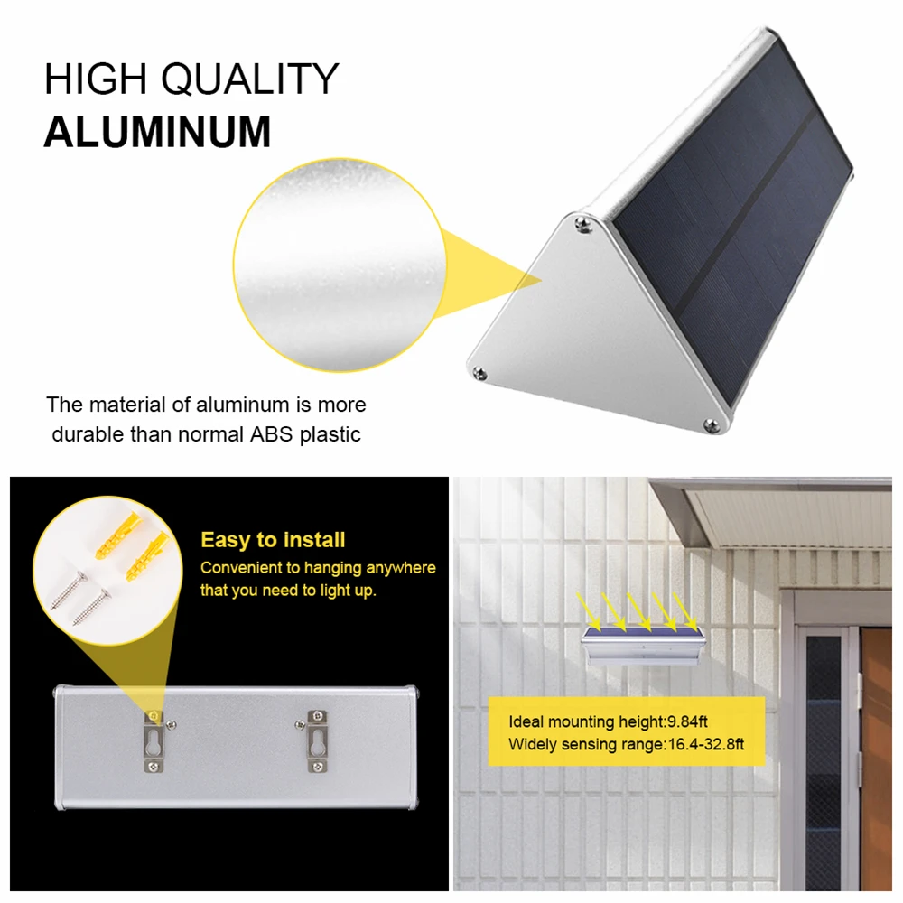 Solar Security Light With Motion Sensor Outdoor Aluminum Alloy Solar Street Porch Light lampada 48 LED 1000LM Waterproof Lamp