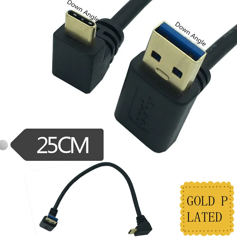 

Gold Plated 90 degree UP Down Angle USB 3.0 Male to USB3.1 Type-C Male Down /Up Angle USB Data Sync & Charge Cable Connector