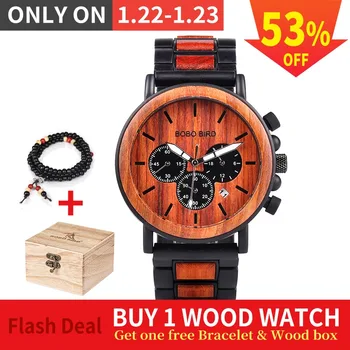 BOBO BIRD Wooden Men Watches Relogio Masculino Top Brand Luxury Stylish Chronograph Military Watch Great Gift for Man OEM