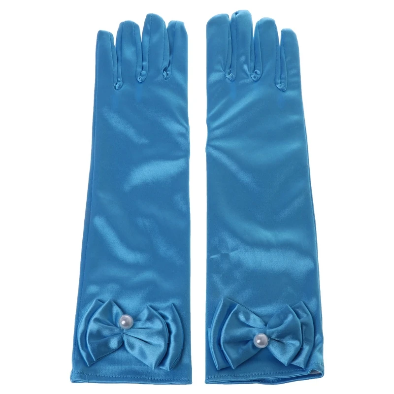 Kids Long Gloves Bowknot Girls Prom Wedding Party Satin Costume Princess Sleeves