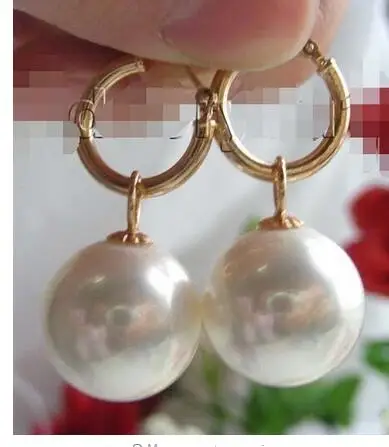 

Natural 16mm White Round Sea Shell Pearl Earrings 925 Sterling Silver wedding jewelry earrings