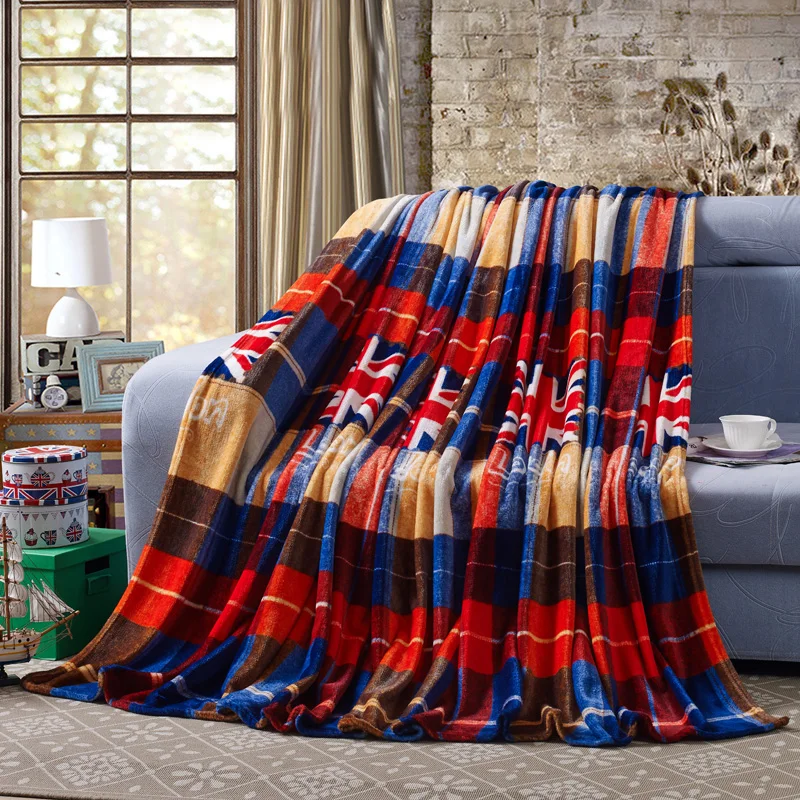 Printed British Flag Blanket Manta Coral Fleece Blankets Throws on Sofa