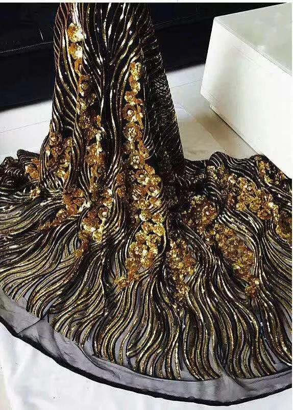 Wholesale AFL-1!black+gold!wholesale African net lace with sequins,top quality French lace fabric,fashionable net lace for party dress Buy Cheap AFL-1!black+gold!wholesale African net lace with sequins,top quality French lace fabric,fashionable net lace for party dress