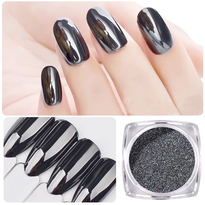 

1g/Box DIY Black Mirror Nail Glitter Powder Pure Black Bright Aurora Black Nail Art Decorations