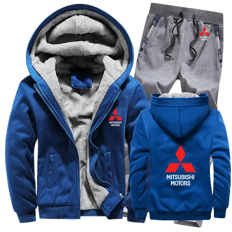 Hoodies Men Mitsubishi Car Logo Mens Hoodies Suit Winter Thicken Warm Fleece cotton Zipper Tracksuit Mens Jacket+Pants 2Pcs Sets - Цвет: 824