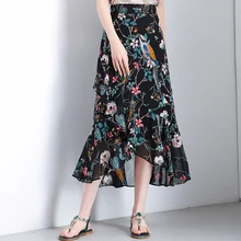 Весна лето женская цветочная юбка женские длинные юбки женские новые стильные с высокой талией Цветы Русалка шифоновая юбка