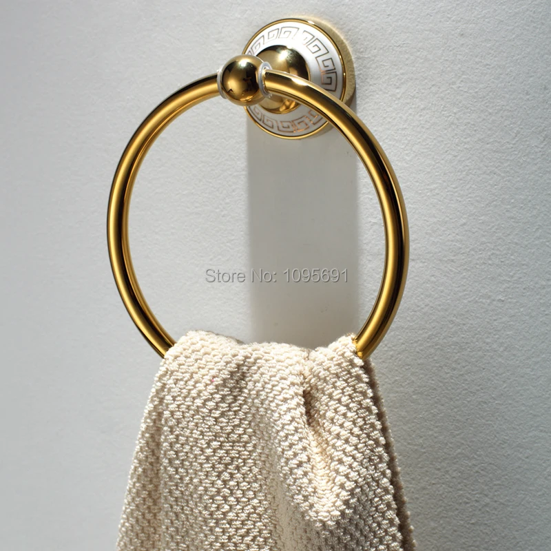 Brass & Ceramic Titanium Golden Finished Towel Ring,Bathroom