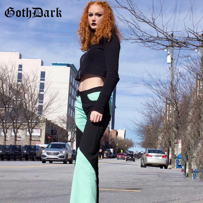 Goth Dark Patchwork Grunge Gothic Pants Harajuku Autumn 2019 Fashion Button Flare Pants For Women High Waist Streetwear Punk Goth Dark Patchwork Grunge Gothic Pants Harajuku Autumn 2019 Fashion Button Flare Pants For Women High Waist Streetwear Punk