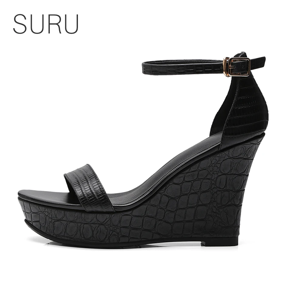 

SURU Leather Platform Wedges Sandals For Lady Women Strap Sandals