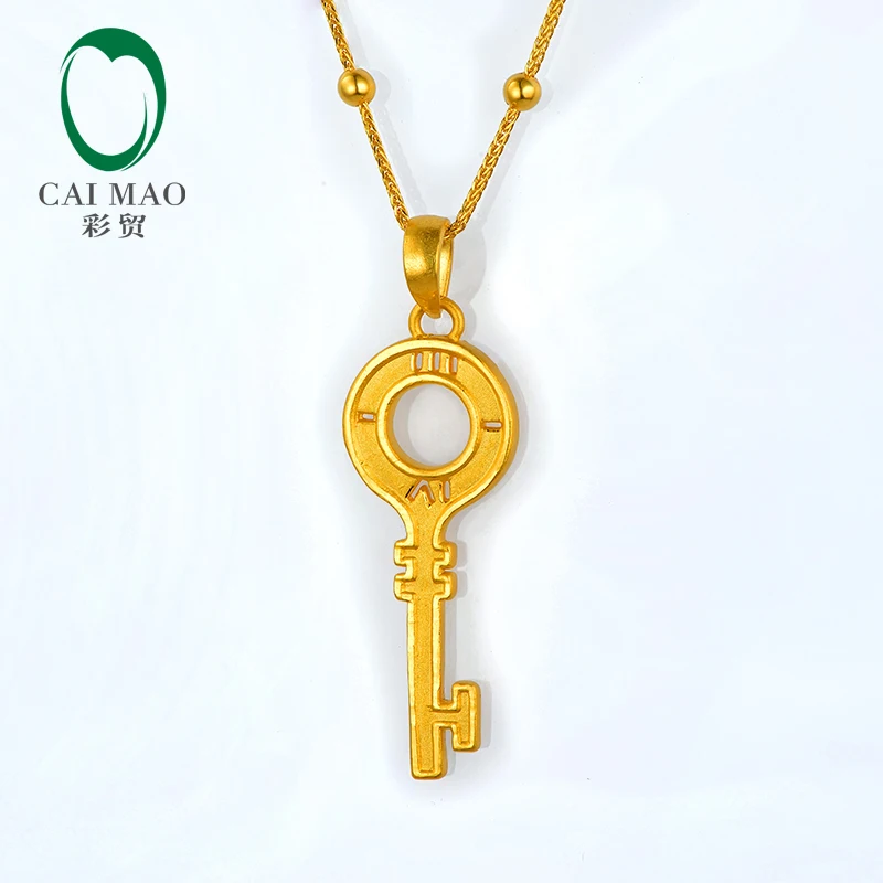 

CAIMAO 24K Pure Yellow Gold Key Charm Pendant Real 999 3d Hard Gold Process Fine Jewelry Exquisite Gift