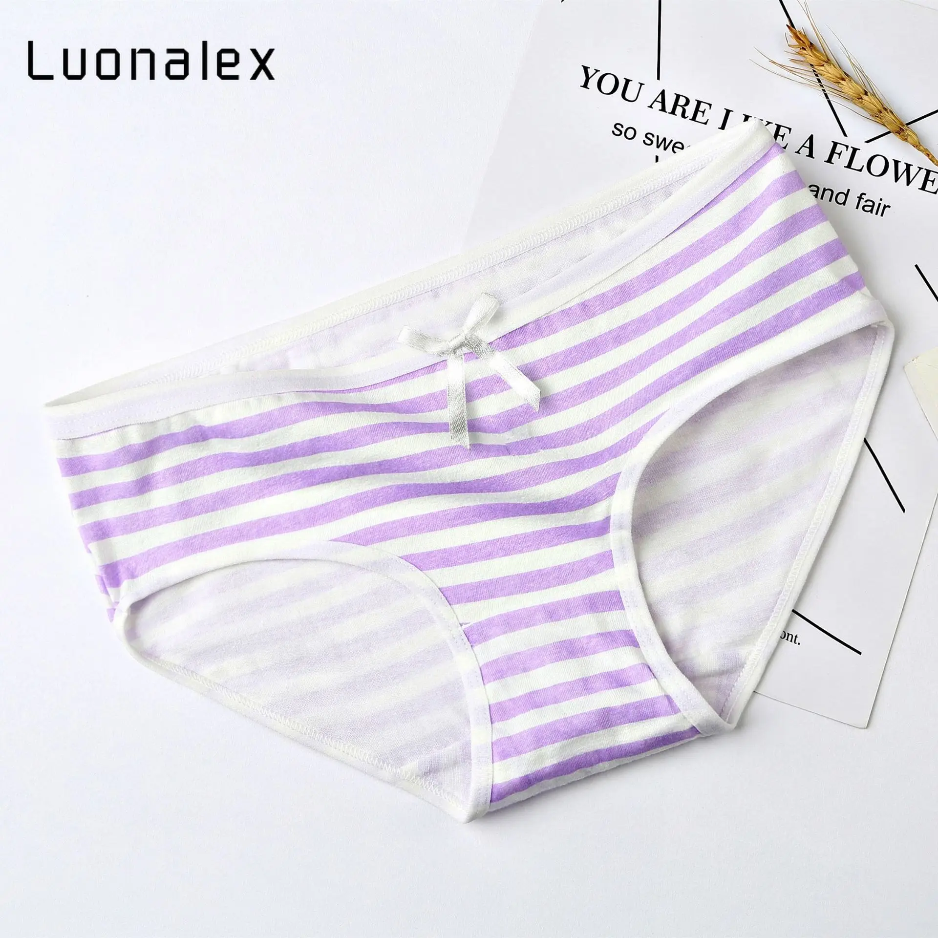 

Luonalex Hot Panties Stripes Navy High Quality Bowknot Tanga Lovely Cute Sexy Underwear Women Panties Cotton Briefs Plus Size