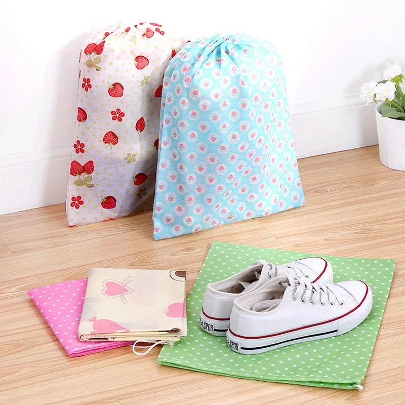 

Dustproof Drawstring Shoe Bags Travel Luggage Accessories Underwear Clothes Packing Organizers Country Style Non-Woven Pouch