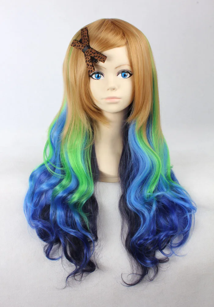 Quality Thick 70cm Medium Wavy Multi Color Blue Blonde Green Ombre Sexy 
