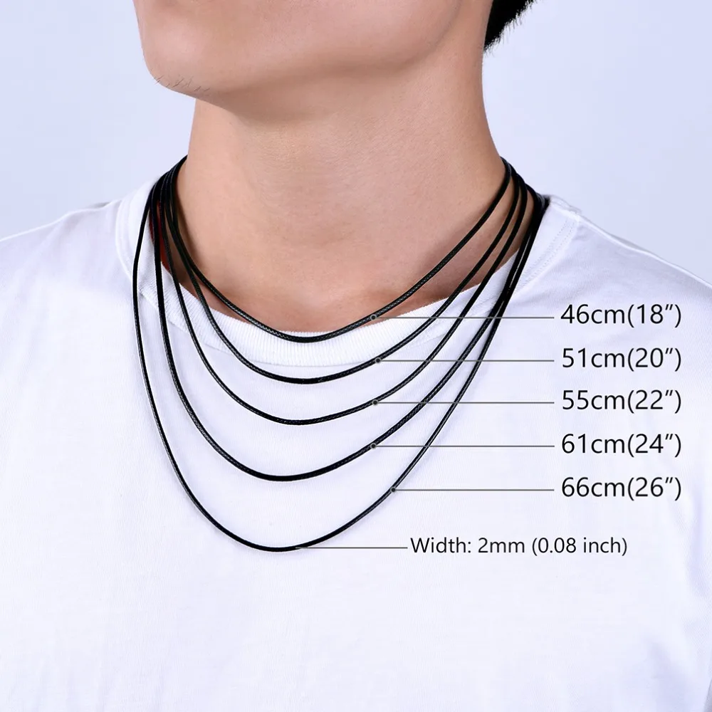 U7 2 /3mm Black Leather Cord Necklace 