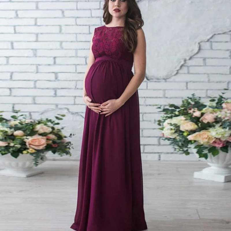 Реквизит для фотосессии беременных мам; платье для беременных; платья для фотосессии; платье для беременных; Кружевное платье макси; одежда - Цвет: Wine Red Q-009