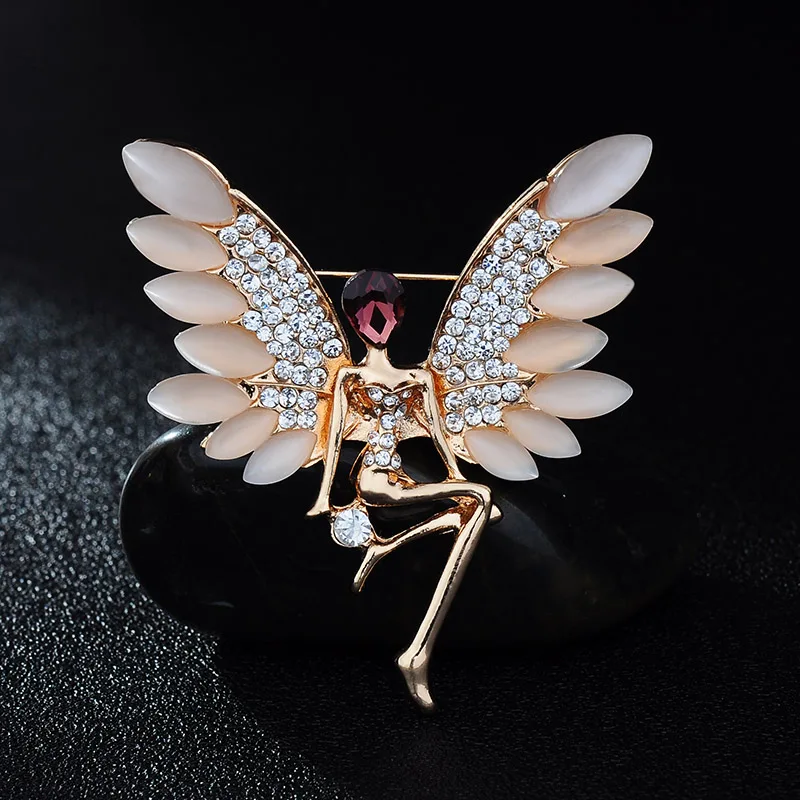 

2 colors available Opal wing Full rhinestone fly big angel brooch for women wedding pins female classic brooches fashion jewelry