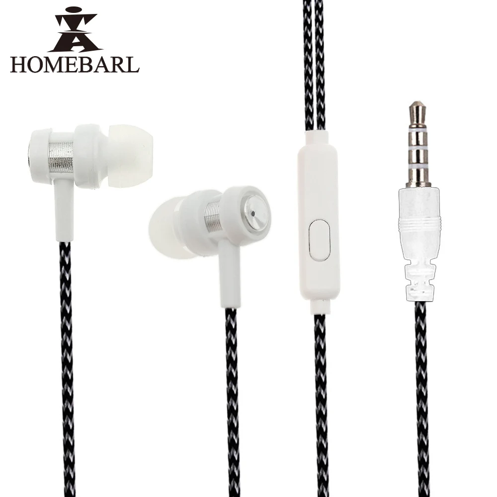 Goede HOMEBARL In Ear Gevlochten Graan Oordopjes Auricular Draad Oortelefoon Voor iphone Samsung Galaxy S6 S5 S4 J5 S7 S8 Mic Stereo