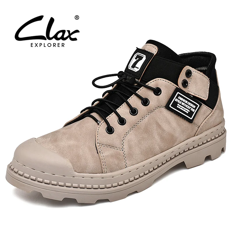 

CLAX Mens Leather Boots 2019 Spring Autumn Male Casual Shoe Walking Footwear Pu Leather Ankle Boot Designer Man martin Shoes