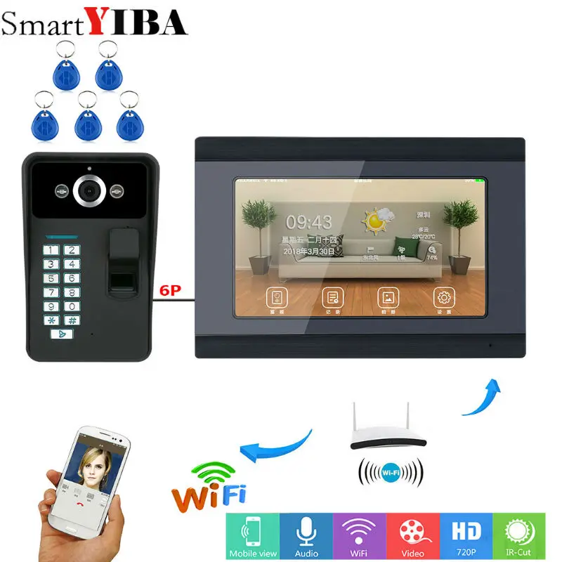 SmartYIBA 7inch Wired/Wireless Wifi Fingerprint RFID Password Video Door Phone Doorbell Intercom Entry System Support Remote APP SmartYIBA 7inch Wired/Wireless Wifi Fingerprint RFID Password Video Door Phone Doorbell Intercom Entry System Support Remote APP