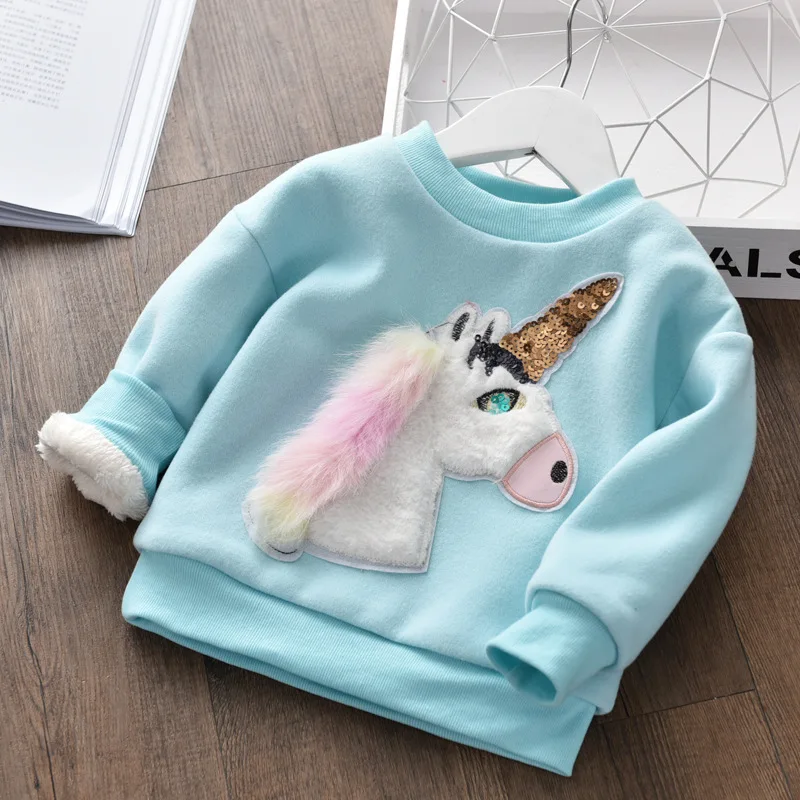 

Baby Girl Sweatshirt Autumn and Winter Unicorn Kids Hoodies Thickened Bottom Warm Long Sleeve Girls Clothes
