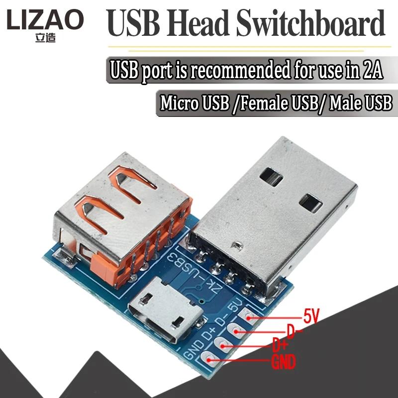 Переходная Плата USB с разъемом Папа мама для подключения разъема microUSB к разъему 4P