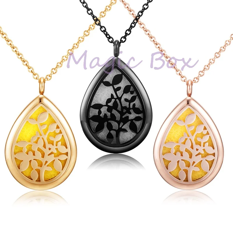 

Teardrop Aromatherapy Essential Oil Diffuser Necklace Locket Pendant Stainless Steel Gold Rose Gold Black with 8 Refill Pads