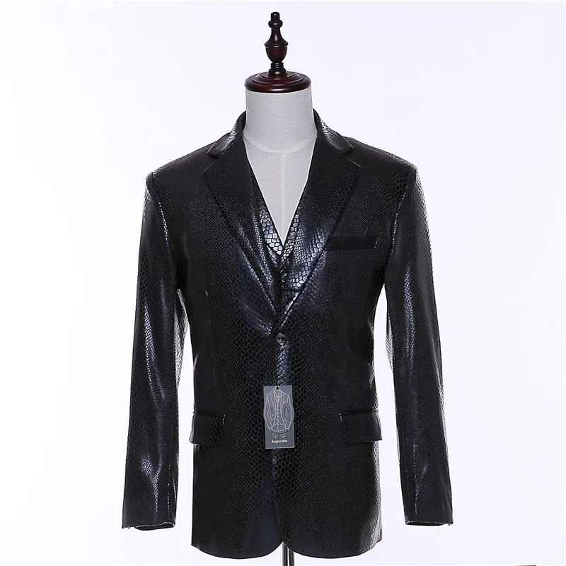 

New Fashion Formal Men Suit Jacket Two Button Wool+Snakeskin Pattern Blazer Men Coat Slim Fit High Quality Handmade Wedding Top