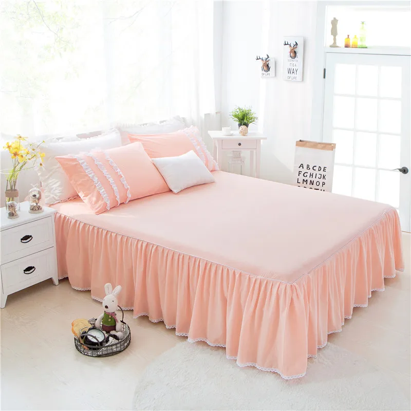 Pink Wave Lace Korean Style Bed Skirt Twin full Queen King1.2M 1.5M 1.8M 2.0M housse de couette romantic bedspreads pillowcase