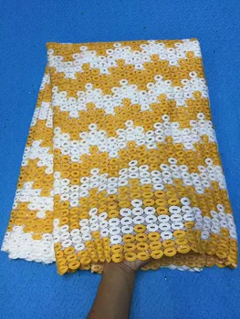 

New African Lace Fabric with Stones 2018 Nigerian Lace Fabric Yellow Color High Quality French Tulle Lace Fabric For Wedding