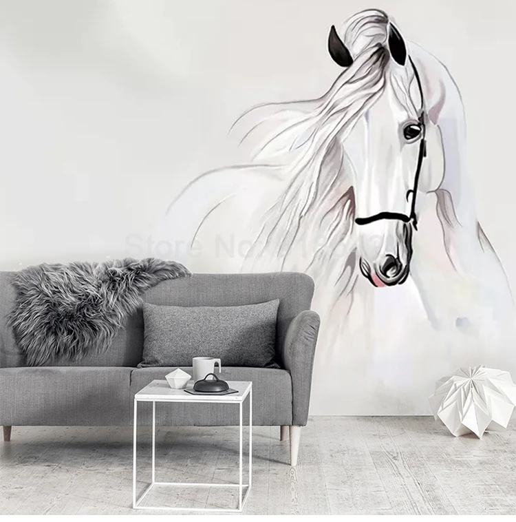 Пользовательские фотообои для стен спальни 3D Ручная роспись Белая лошадь Абстрактное Искусство Настенная живопись украшение гостиной
