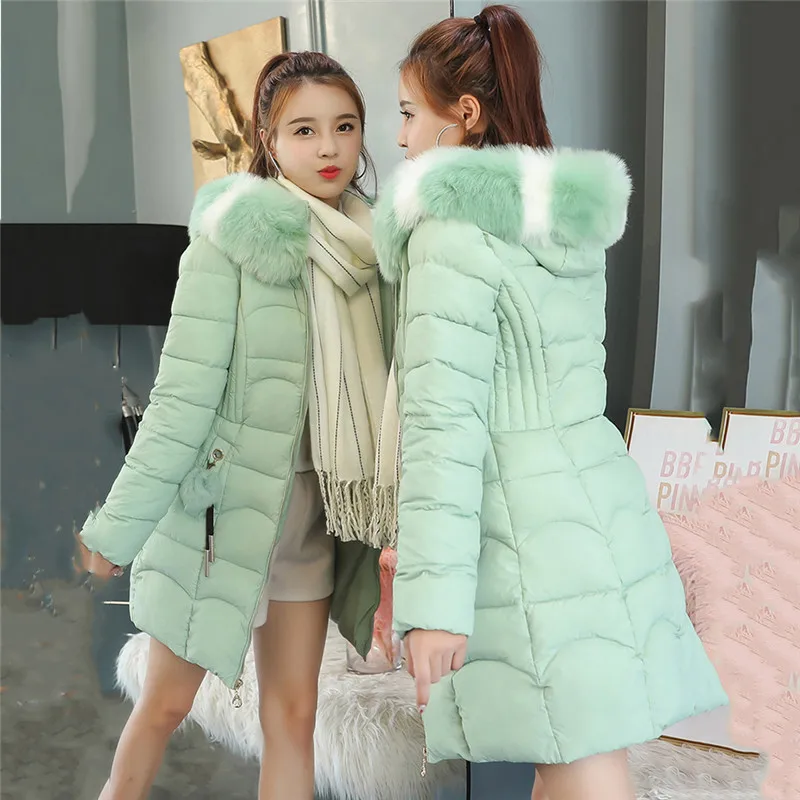 Nouveau À caramel Bureau Élégantes Green Fourrure Coréenne Femmes Rose Dames Capuchon Feminino Cx32 De 218 D'hiver Lâche pink bean Noir Plus Taille Black Manteau Parka Mince La Épais zqpc6ZyT