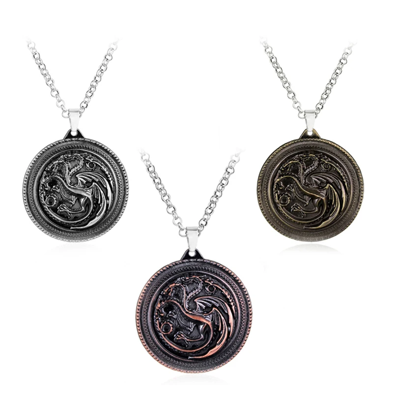 

Game of Thrones Necklace Family Crest Casterly House Stark Lannister Daenerys Targaryen Three Headed Dragon Pendant Necklaces-30