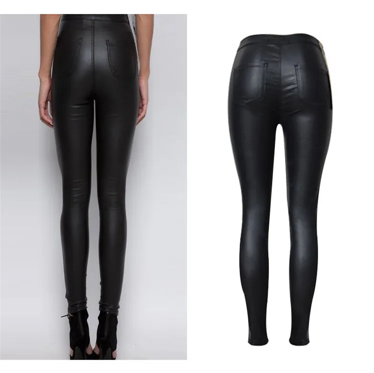 The popular high waist buckles does not have the pocket autumn winter jogger style imitation leather small feet pants big code (5)