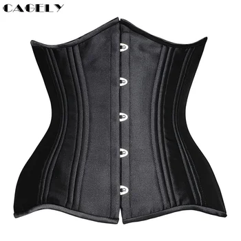 

26 Steel Boned Waist Trainer Cincher Black Satin Tummy Slim Shaper Sexy Underbust Basuqe Top Lacing-up Bustier XS-6XL Plus Size