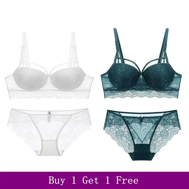 

2 Pieces Push up Bras Sets Top Embroidery Women Lingerie Sets Sexy Underwear Brassiere Deep V Cup Lace Bra and Panty Sets Female