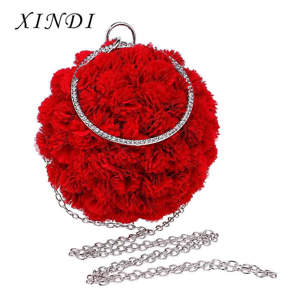 

Women's Flower Handbags With Handle Bridal Wedding Party Bag One Chain Shoulder Bags Small Round Crystal Day Clutches Handmade