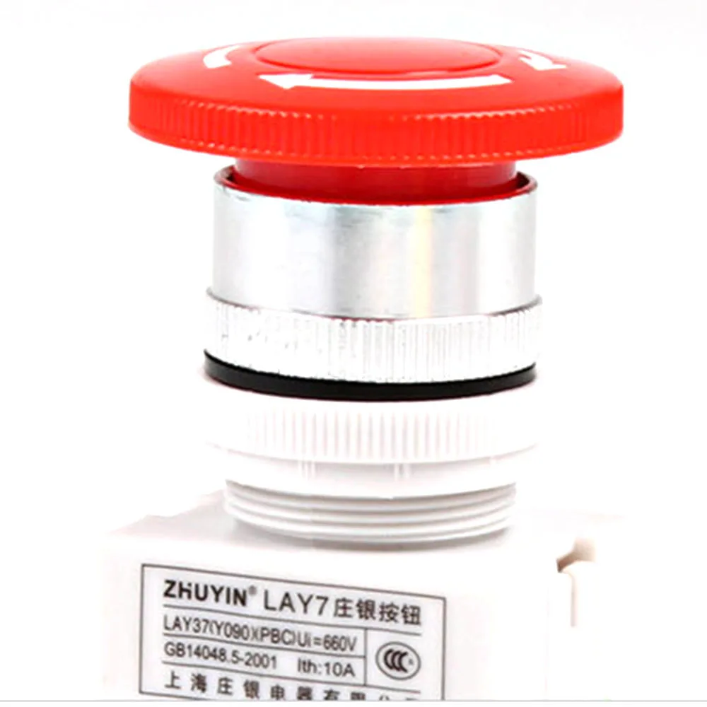 AC 600V 10A Red Mushroom Cap 1NO 1NC DPST Emergency Stop Push Button Switch Security Alarm