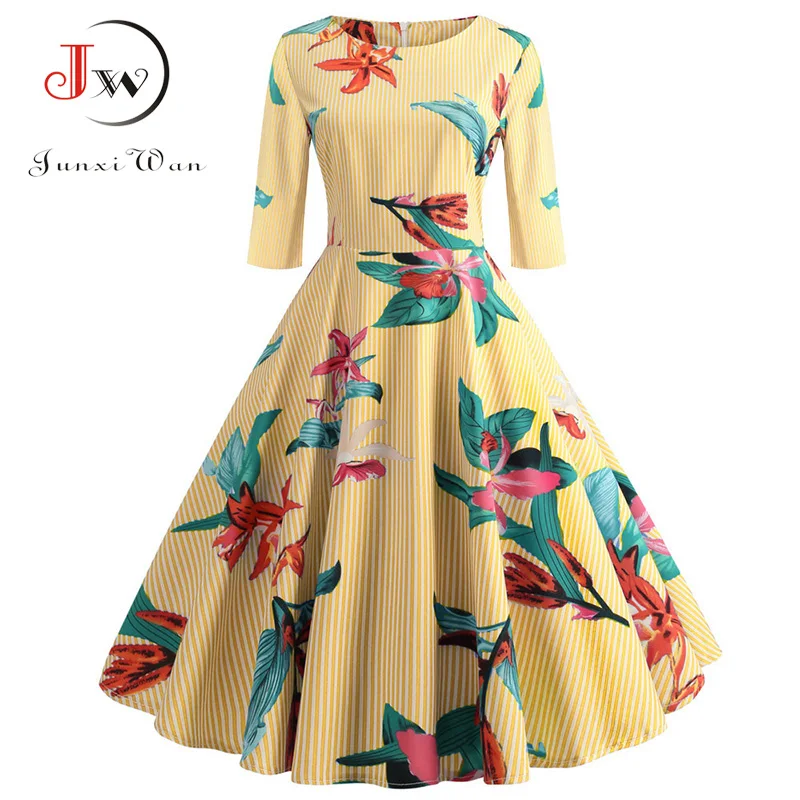 

2019 Women Summer Dress Floral Print Half Sleeve Elegant Vintage Dress Tunic Party Office Casual Dress Vestidos Plus Size