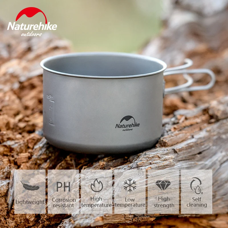 Naturehike de titanio colgante olla taza con fianza plegable de Camping al aire libre comedor utensilios de cocina 800 ml 1250 ml