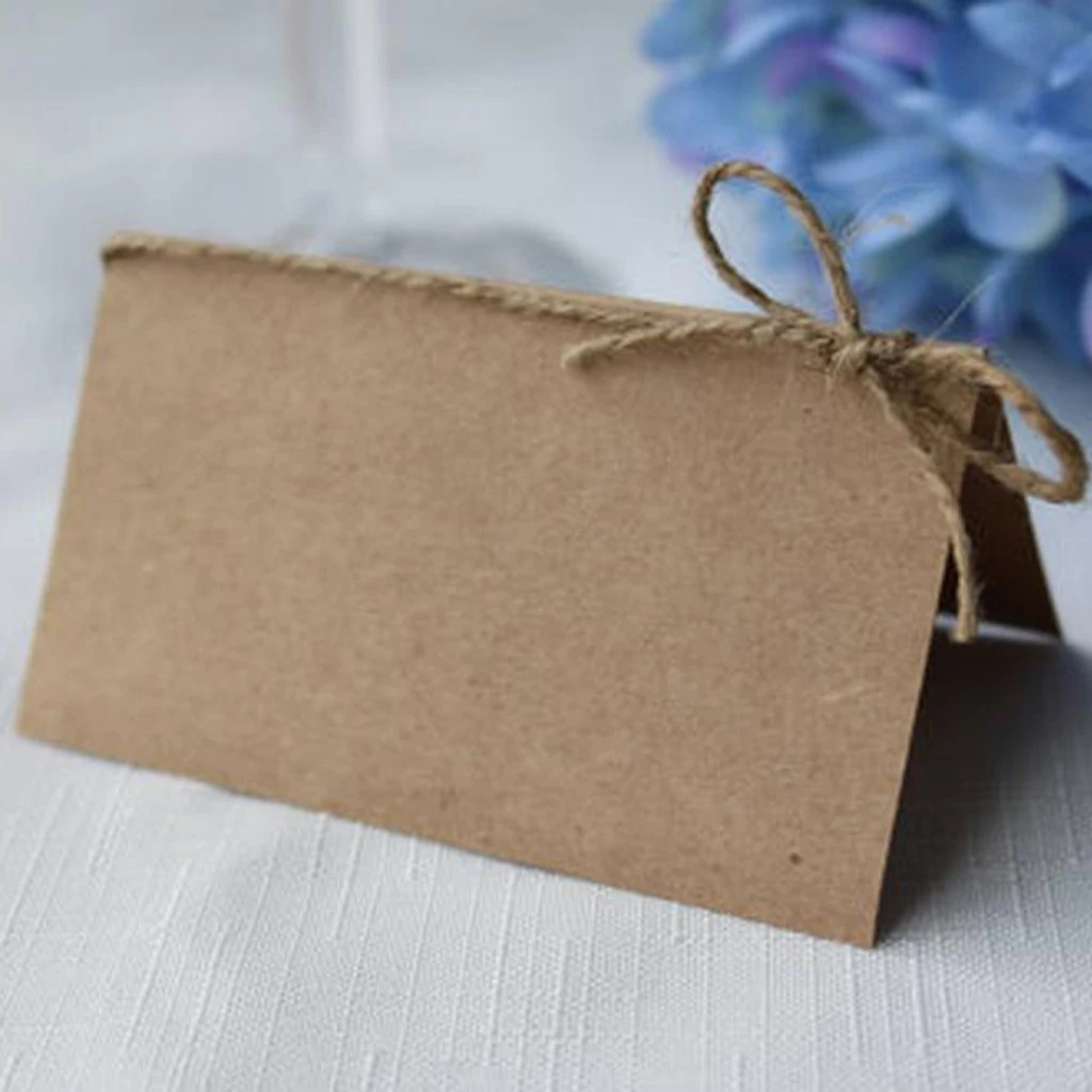 

100x Brown Kraft Paper Blank Card with Twine Bow Rustic Wedding Place Name Card