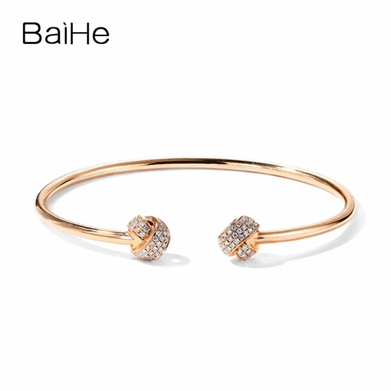 

BAIHE Solid 14K Rose Gold 0.33ct Certified H/SI-SI3 100% Genuine Natural Diamonds Wedding Women Fine Jewelry Fashion Bracelet