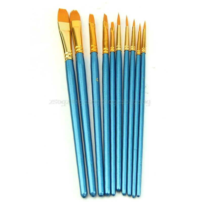 Kopen 10 stks set Aquarel Gouache Penselen Verschillende Vorm Ronde Spitse Punt Nylon Haar Schilderen Pen Brush Set Art Supplies N22